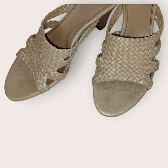 Sofft Womens Sandal Sz 10 Kitten Heel Slipon Beige Woven Leather Comfort Cushion - Picture 5 of 10